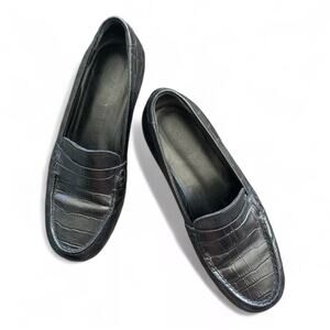 Jenni Kayne Black Croc-Embossed Loafers